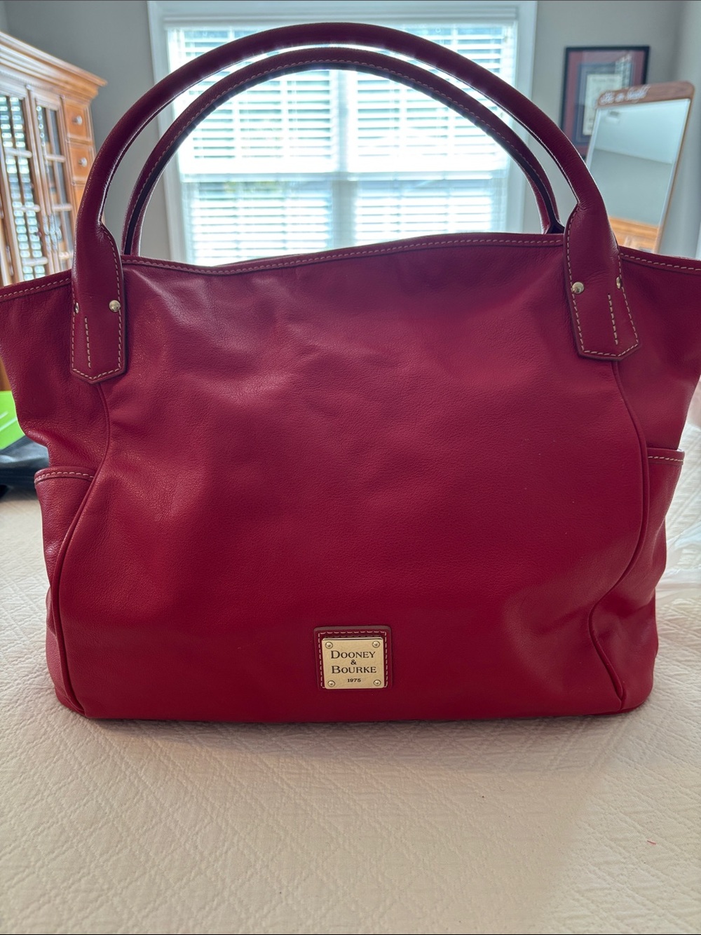 Dooney & Bourke Vibrant Red Leather Tote with Logo Plaque